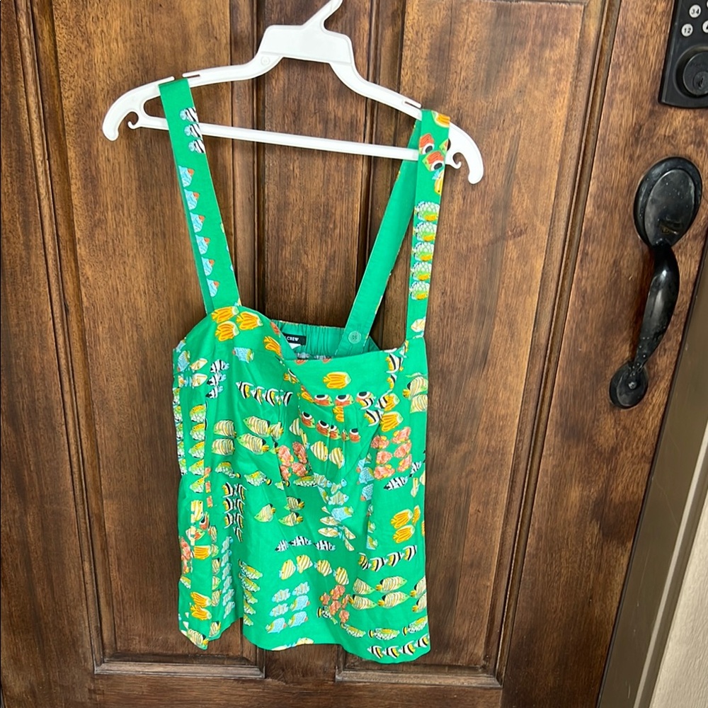 J. Crew Green Fish Patterned Adjustable Straps Sl… - image 1
